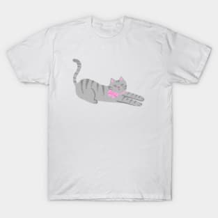 Cat in Pink Ribbon T-Shirt